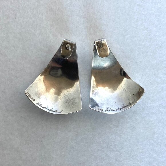 VTG Sterling Silver 925 Signed Polished & Brushed Curved Stud Earrings - Picture 3 of 16